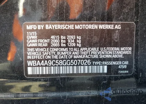 2016 BMW 428 I Gran Coupe Sulev from USA, damaged, VIN WBA4A9C58GG507026